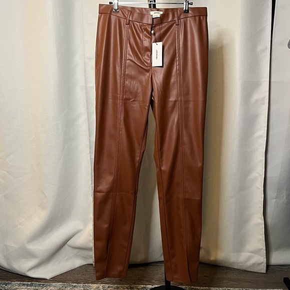 Jason Wu Vegan Leather Cognac Skinny Pants Large - Picture 2 of 10